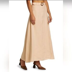 FAITHFULL THE BRAND Linen A-Lined Maxi Sand Color Belted Skirt Sz 6